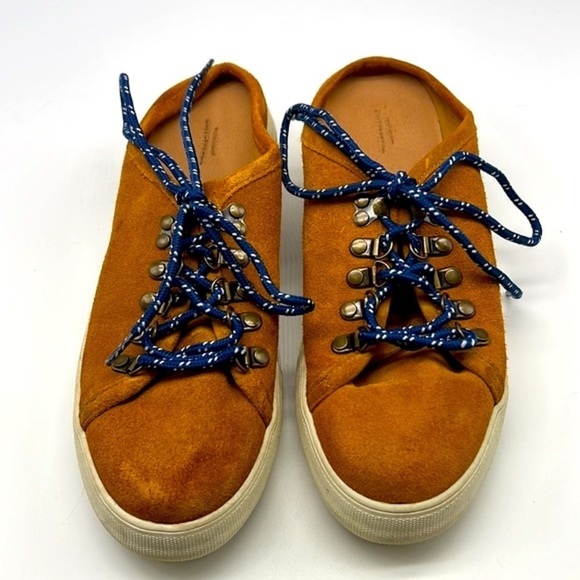 Urban Outfitters- Ivy Tan Suede Blue Lace Up Slip On Hiker Mule Size 6 - Picture 2 of 12